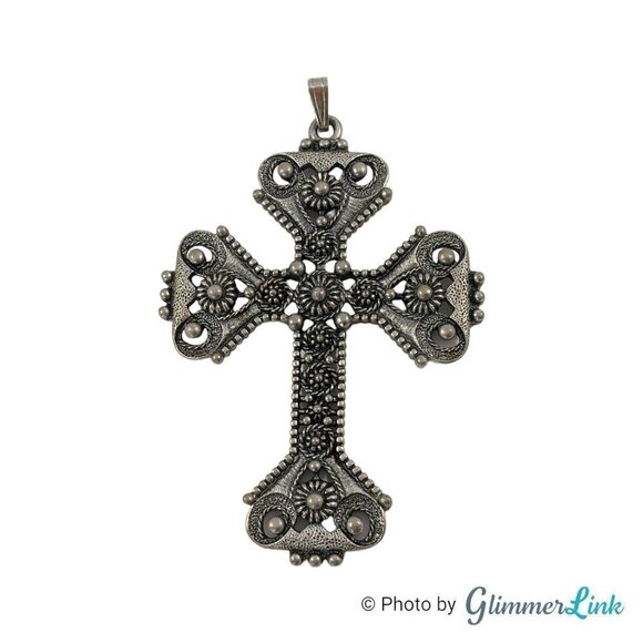 Vintage 1970s Sarah Coventry Silver Tone Limited Edition Large Florentine Cross - Picture 1 of 6